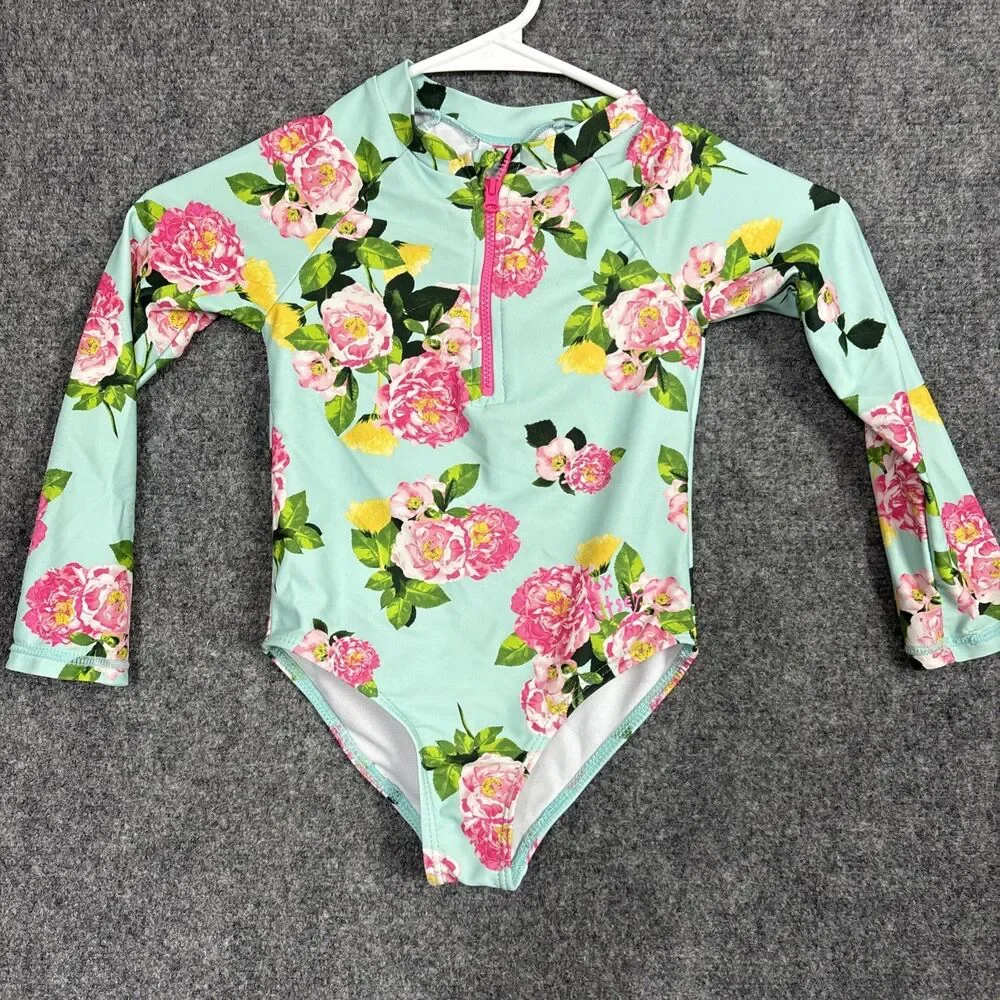 Betsey Johnson Girls Swimsuit Size 5 Green Long Sleeve Zipper